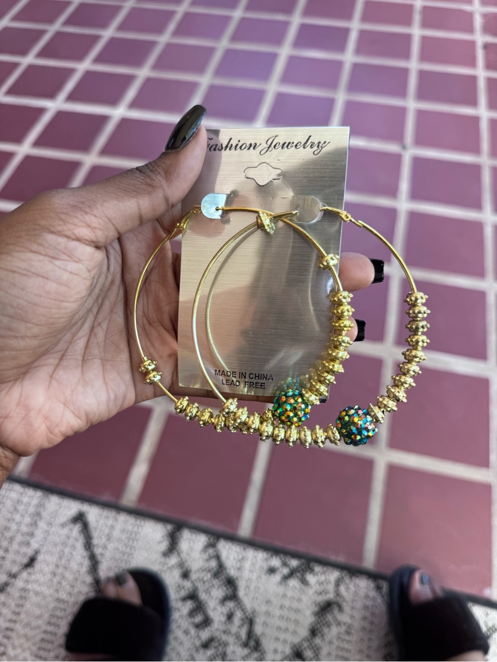 Fashion Jewelry Gold Hoop Earrings with Multicolor Bead Accents